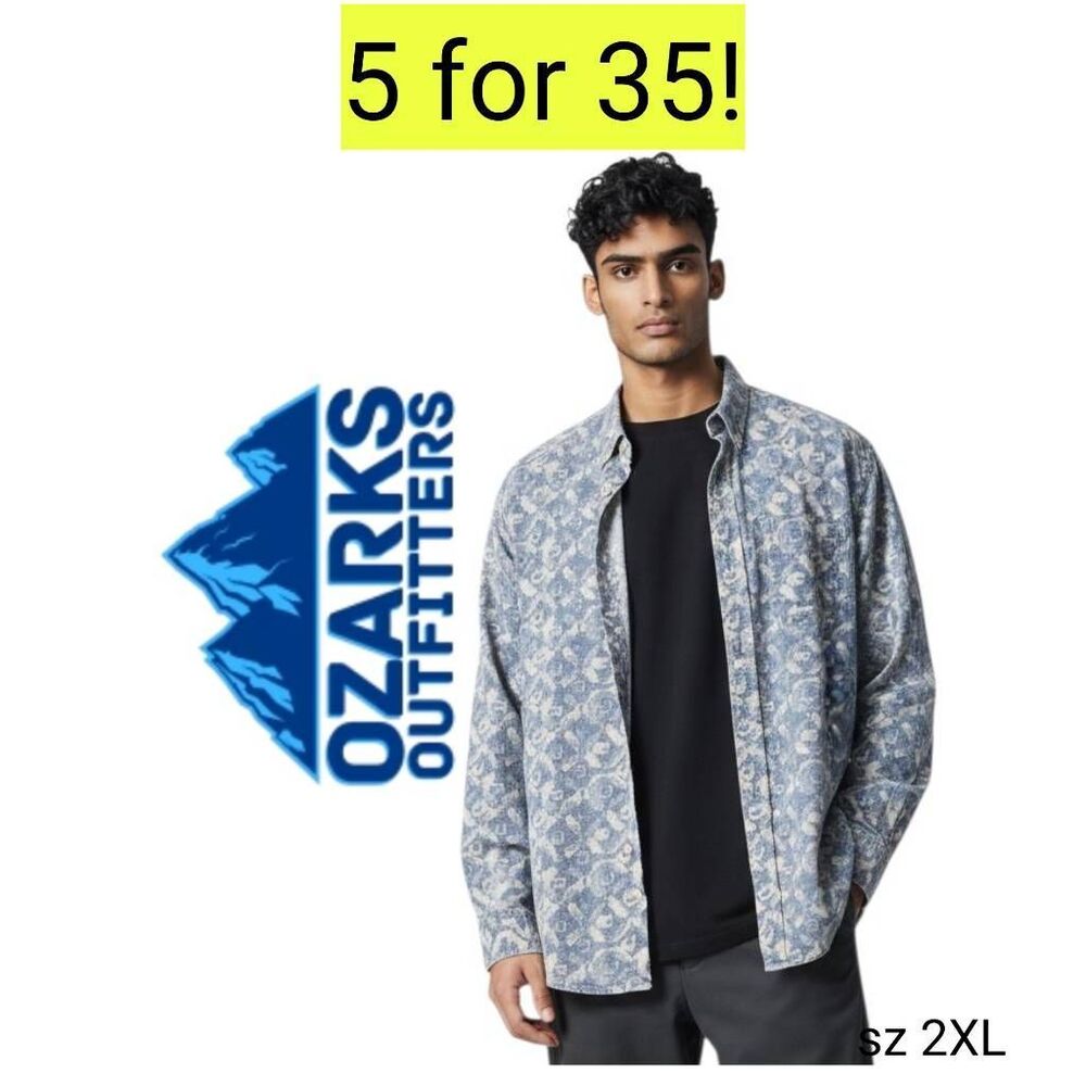 Performance Heavyweight Blue Long Sleeve Button Down Shirt 5 for 35 Discount